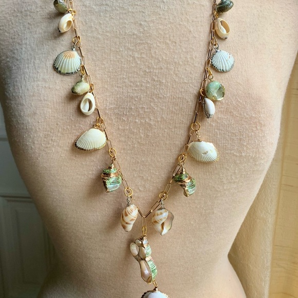 Sweet Olive Necklace of Natural Shell Charms on Gold Paperclip Chain - Picture 6 of 7